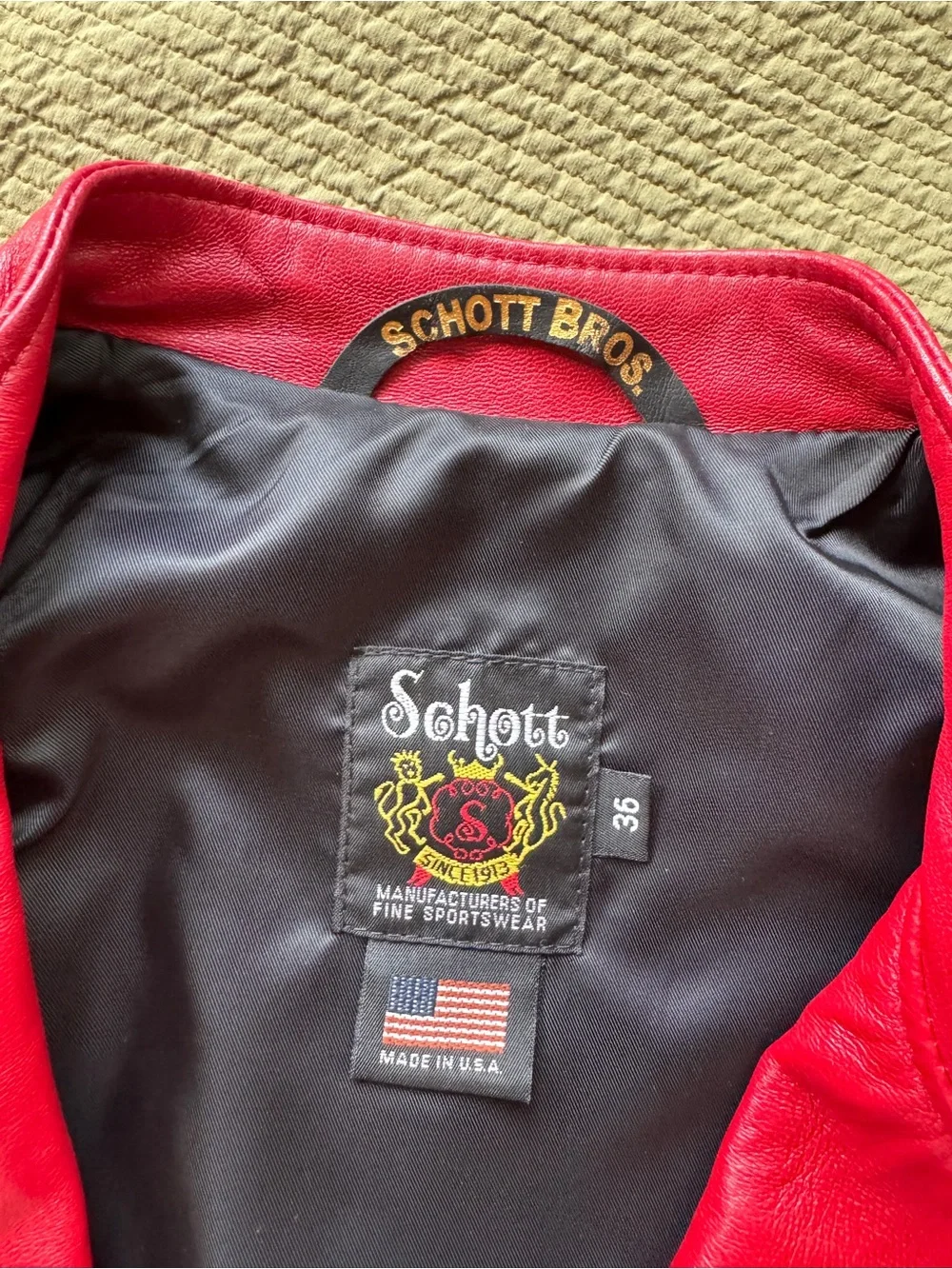 Custom Schott NYC Red Leather Biker Jacket with Asymmetrical Zip - Size 36